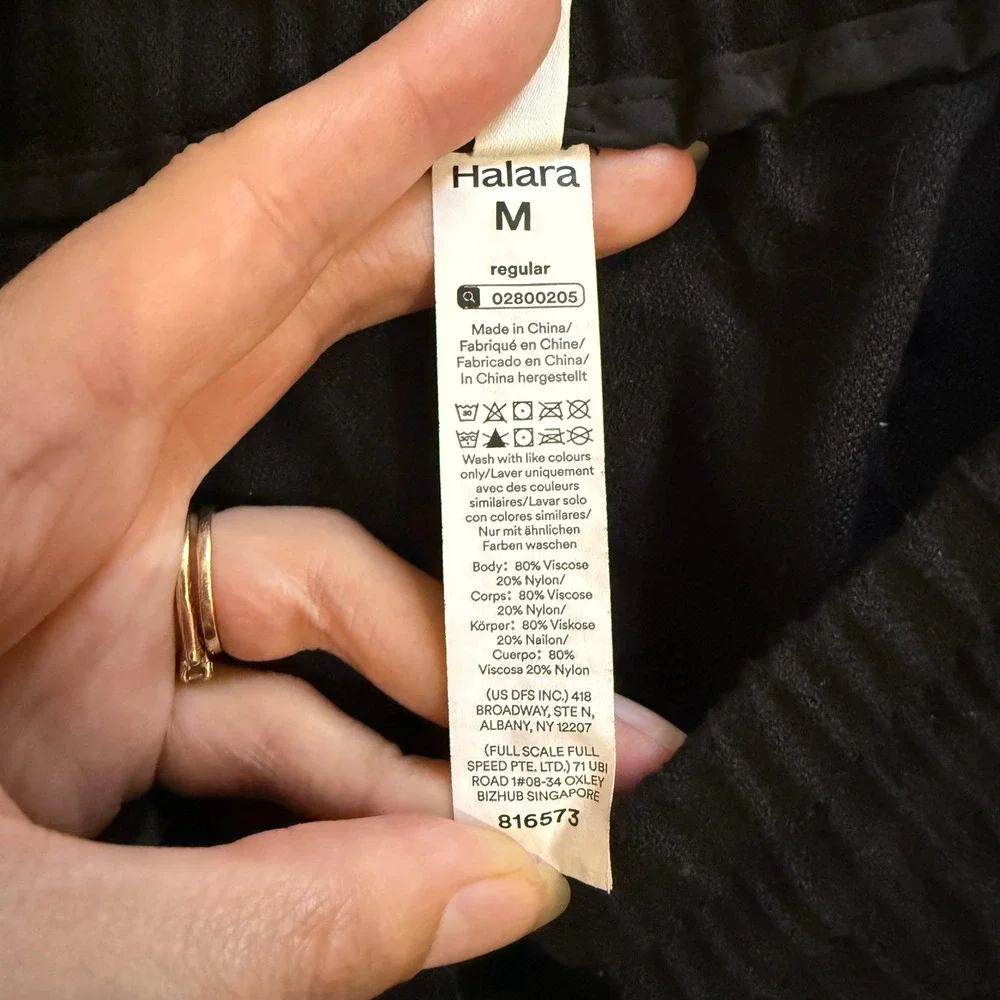 Halara Black Drawstring Pocket Wide Leg Baggy Casual Linen-Feel Pants Medium